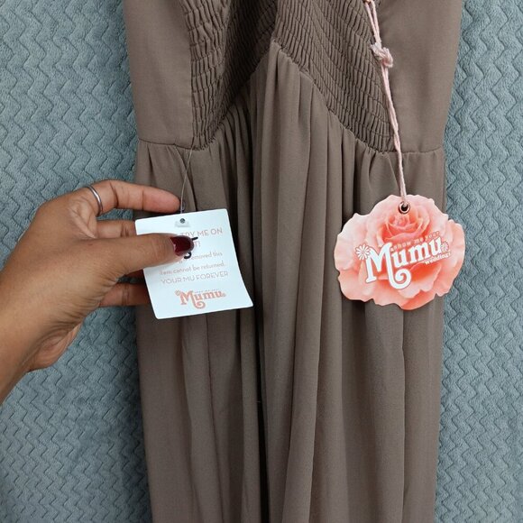 NEW SHOW ME YOUR MUMU June Maxi Dress Small Dune Chiffon Ruffle Straps Bridesmai - Picture 10 of 10